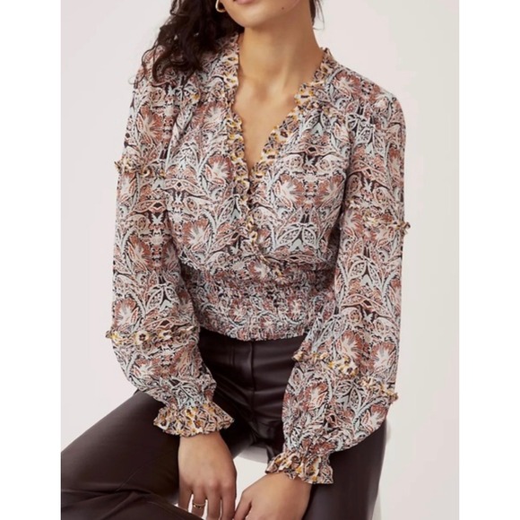 Anthropologie Tops - Anthropologie Babydoll Smocked Romantic Ruffle Top Boho Womens Large Feminine